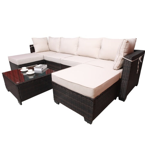 Outdoor Garden Patio Furniture 7Piece PE Rattan Wicker Cushioned Sofa Sets And Coffee Table, Patio Furniture Setoutdoor Couchoutdoor Couch Patio Furnitureoutdoor Sofapatio Couch