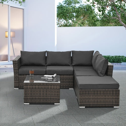 Patio Furniture, Outdoor Furniture, Seasonal PE Wicker Furniture, 4 Set Wicker Furniture With Tempered Glass Coffee Table